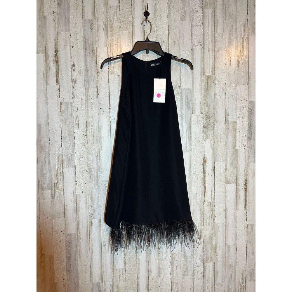 Zara skort dress black XS feathered sleeveless‎